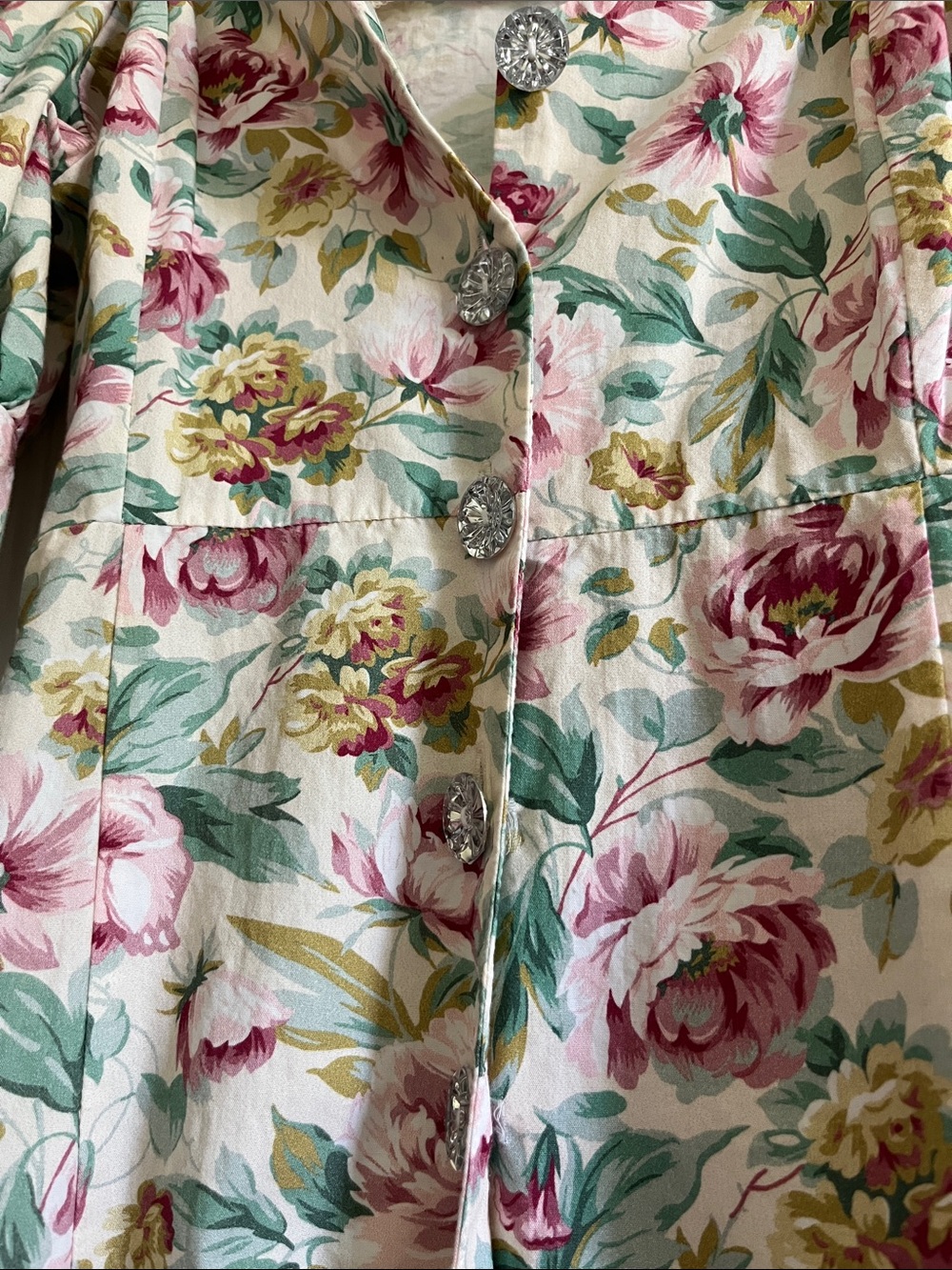 ASOS Puff Sleeve Floral Button-Front Midi Dress in Pink, Green & Cream - Picture 16 of 16